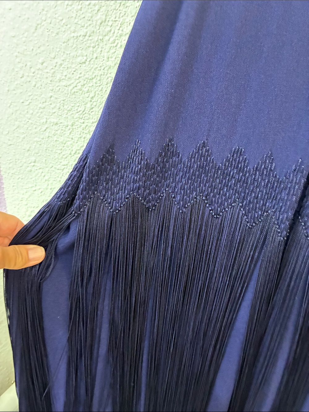 Vintage Crepe 1930's 1920's Navy Blue HEAVY FRINGE Midi Dress Secretary Small - Picture 3 of 7